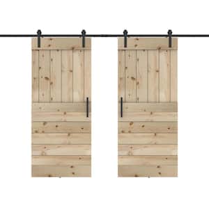 Base Lite 60 in. x 84 in. Fully Set Up Unfinished Pine Wood Sliding Barn Door with Hardware Kit