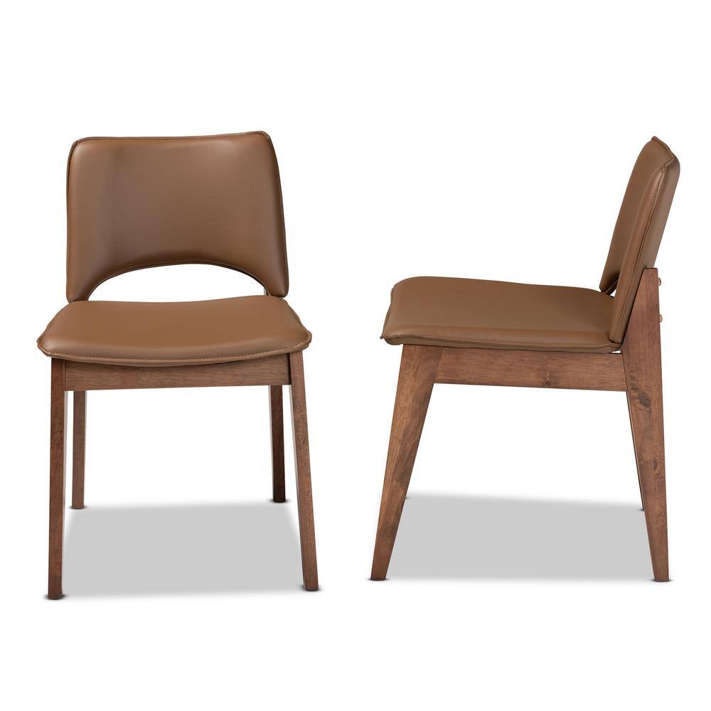 Brown Faux Leather Upholstered Wood Arm Chair with Cane Back