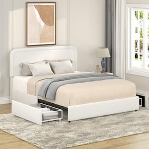 Liv Ivory Boucle Upholstered Metal Frame Storage Bed Queen Size Platform Bed with 2-Drawers