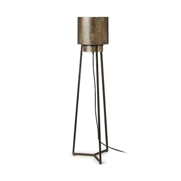 HomeRoots 54 in. Gold and Black One 1-Way (On/Off) Standard Floor Lamp for Living Room with Metal Empire Shade