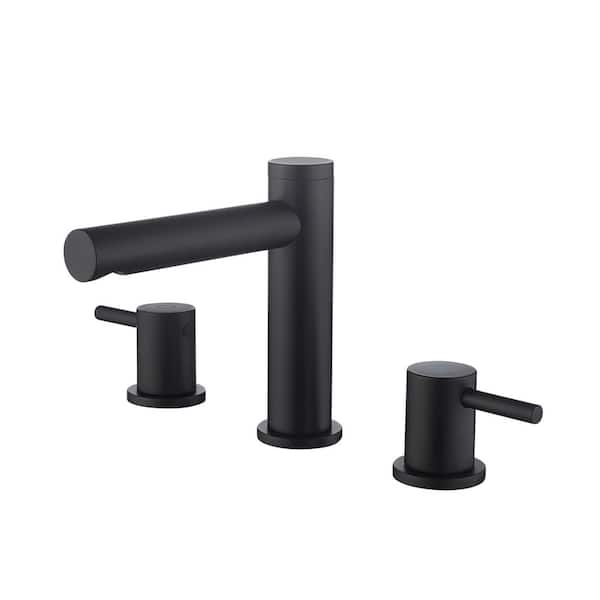 8 in. Widespread 2-Handle Bathroom Sink Faucet with Supply Lines and Adjustable Flow Rate in Matte Black (1-Pack)