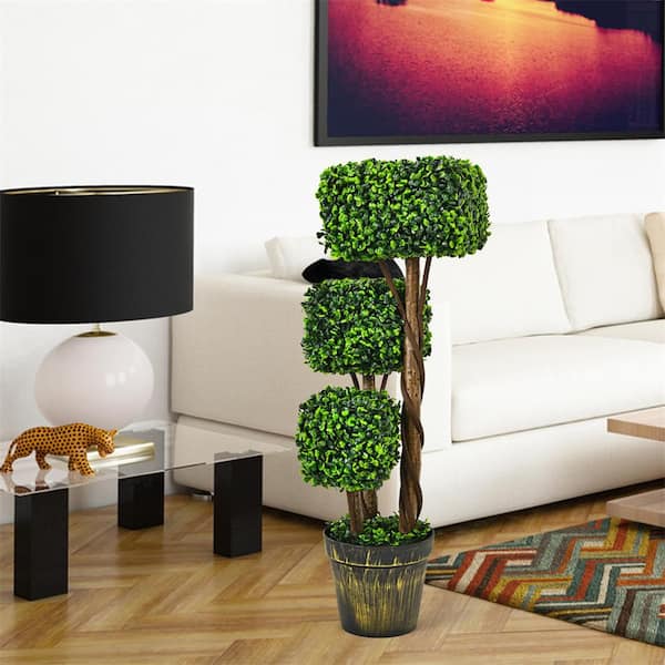 HONEY JOY Artificial Triple Square Shaped Topiary Tree with Built