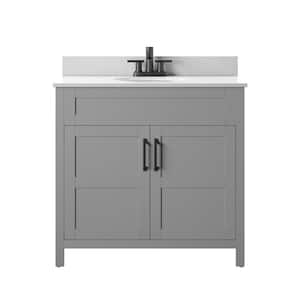 20 in. D x 36 in. W x 38 in. H Single Bath Vanity Side Cabinet in Huran Gray with White Vanity Top with White Basin