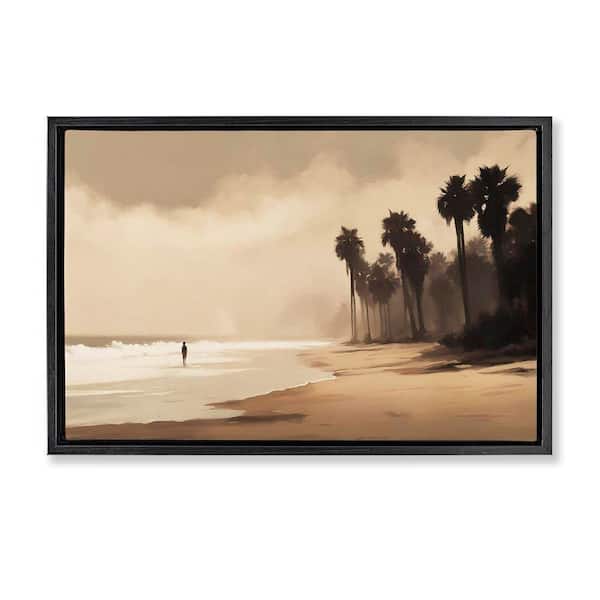 Stupell Industries Moody Beach View by Noah Bay Black Floater Frame Nature Graphic Art Print 21 in. x 31 in.