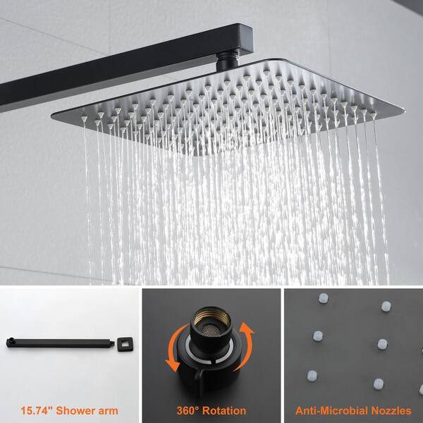 10inch Wall Mounted Rainfall Shower Head System Shower Faucet, Black