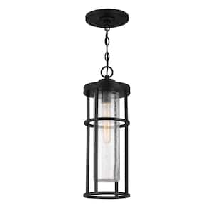 Encompass 19.88 in. 1-Light Midnight Finish Dimmable Outdoor Pendant Light with Seeded Clear Glass, No Bulb Included