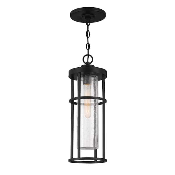 CRAFTMADE Encompass 19.88 in. 1-Light Midnight Finish Dimmable Outdoor Pendant Light with Seeded Clear Glass, No Bulb Included