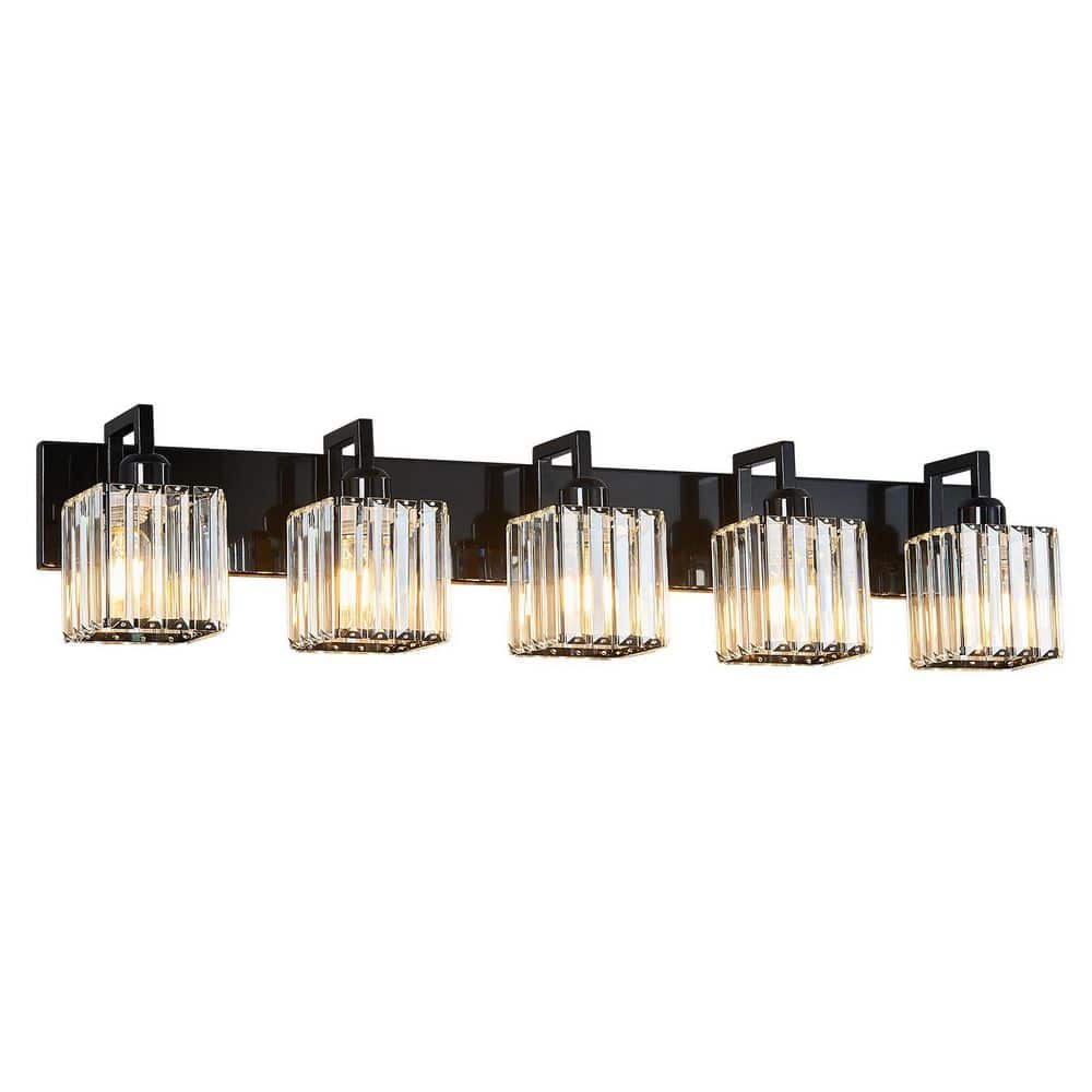 "Home Lighting Fixture Width 36.22"" In. "" 5-Light PlatingBlack Modern Crystal Vanity Lights Wall Sconces for Bathroom" price history on PriceWatchPro