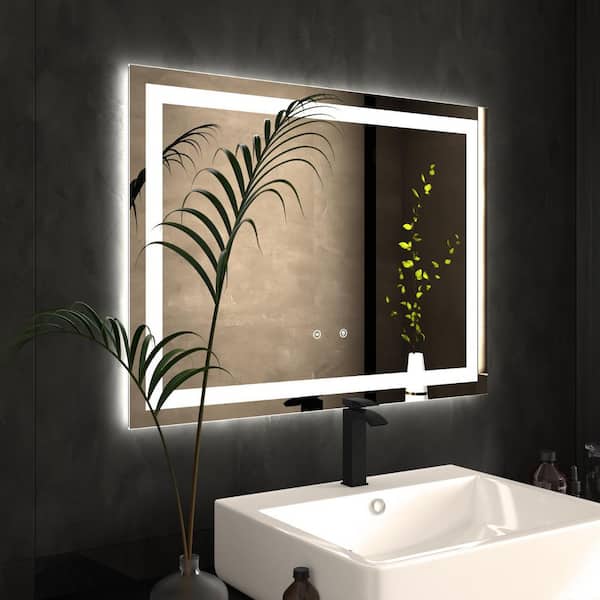 BWE 32 in. W x 24 in. H Rectangular Frameless LED Wall Mount Bathroom Vanity Mirror in Polished Crystal