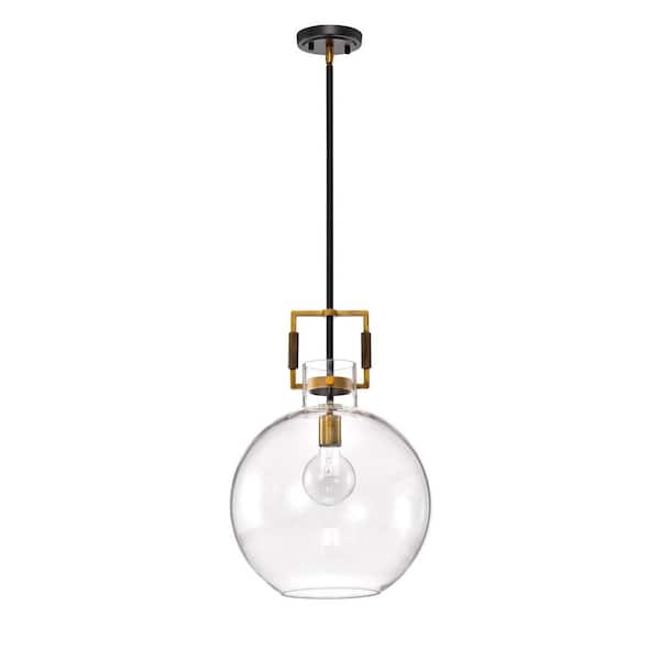 Essence 1-Light Contemporary Oil Rubbed Bronze and Antique Gold Pendant with Globe Shaped Clear Glass
