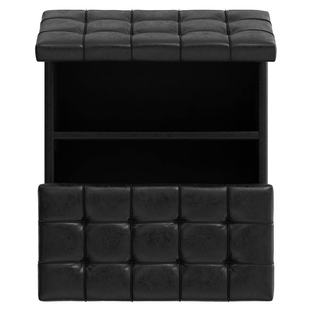 Harrison Distressed Black Tufted Faux Leather Storage Ottoman