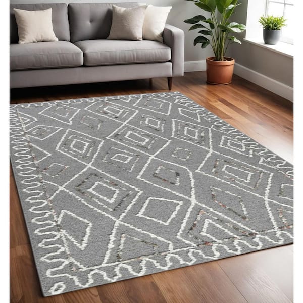 5 ft. x 8 ft. Multi-Colored Rust Wool Geometric Hand Hooked Area Rug