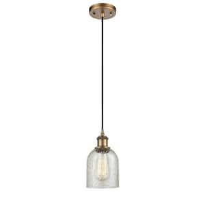 Caledonia 1-Light Brushed Brass Shaded Pendant Light with Mica Glass Shade