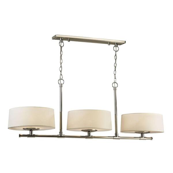 Fifth and Main Lighting 3-Light Polished Nickel Island Light with Cream Fabric Shade White Acrylic Diffusers