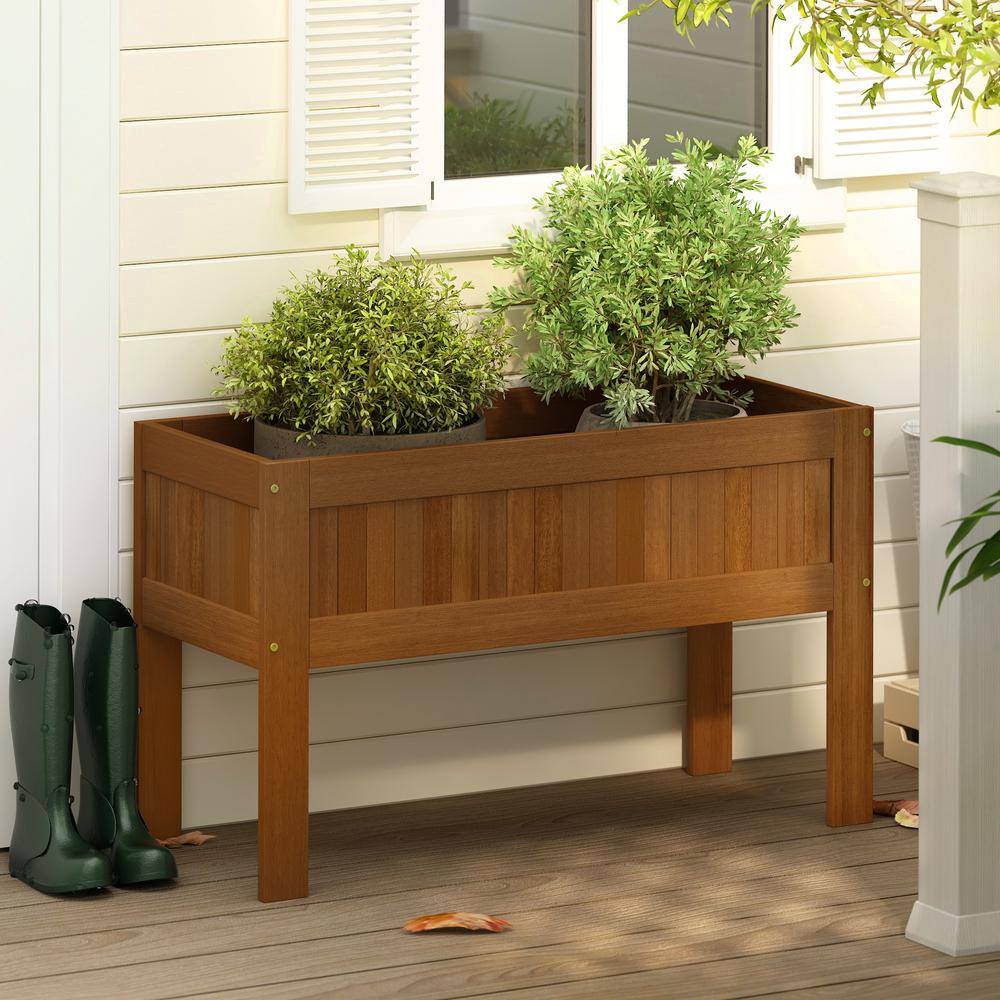 Natural Wood Outdoor Raised Garden Bed Planter Box with Legs