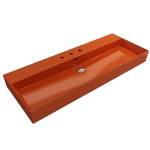 Milano Orange 47.75 in. 3-Hole Wall-Mounted Fireclay Rectangular Vessel Sink with Overflow