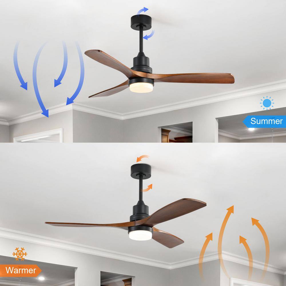 52" Black and Dark Wood-Grain Modern Ceiling Fan with Remote