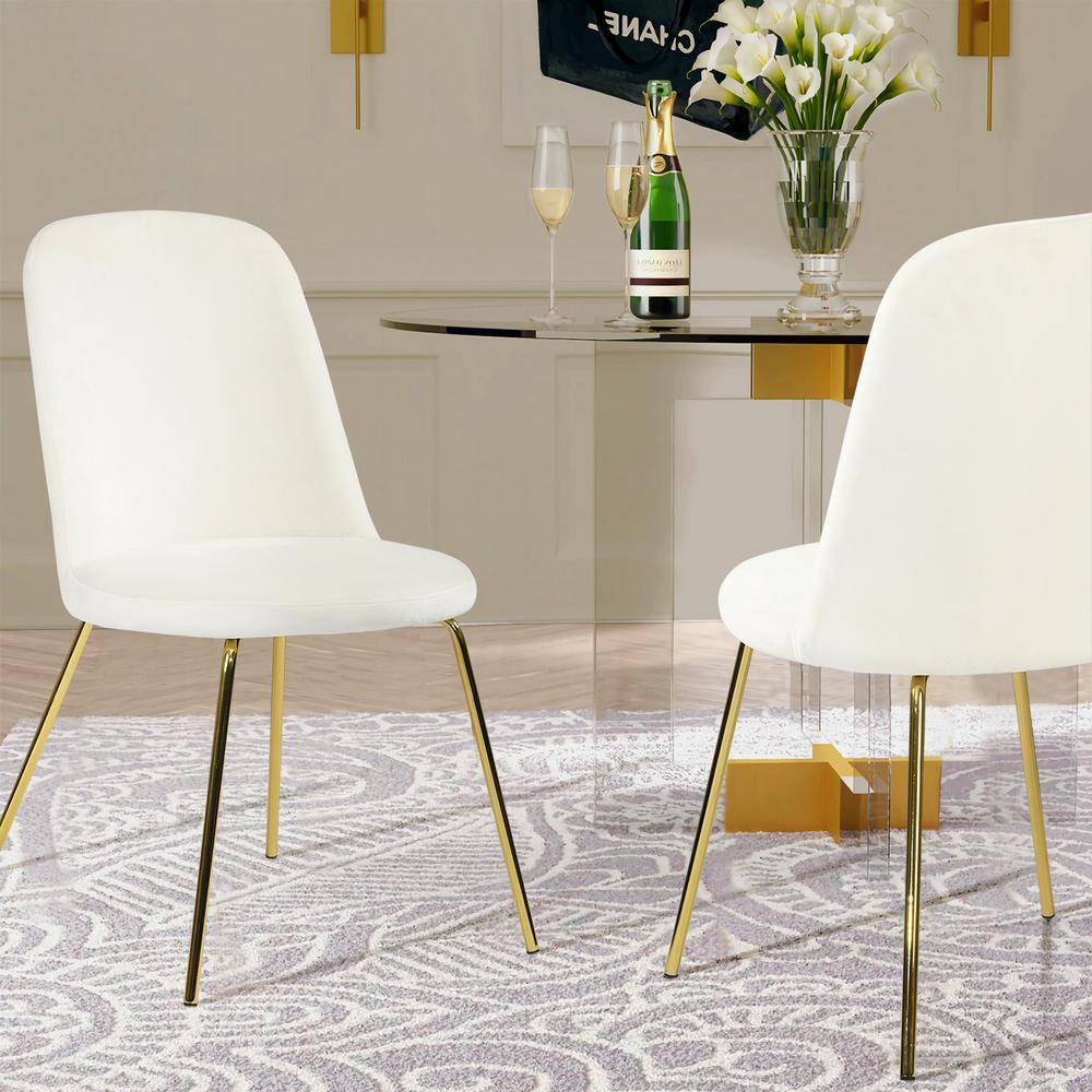 Homy Casa Zanka White Velvet Upholstered Side Dining Chairs (Set of 2)