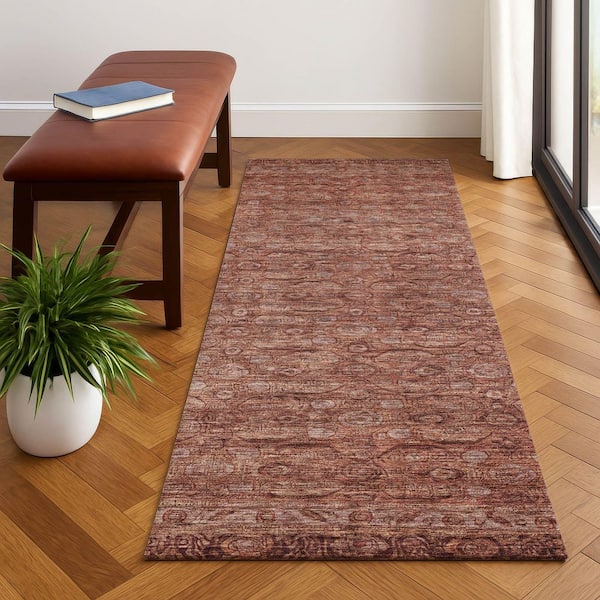 Mayfield Premium Machine Washable Abstract AMF1762 Terracotta 2 ft. 3 in. x 7 ft. 6 in. Runner Rug