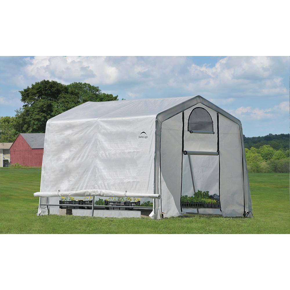 10 ft x 10 ft Gray Steel Frame Peak Greenhouse