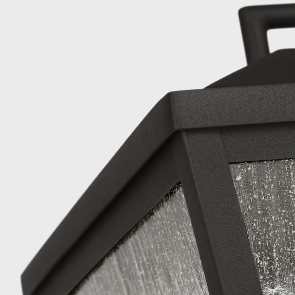 SCOTT LIVING - Kennewick 9 in. W x 14.125 in. H 2-Light Textured Black Outdoor Pendant Light with Distressed Seeded Glass Shades