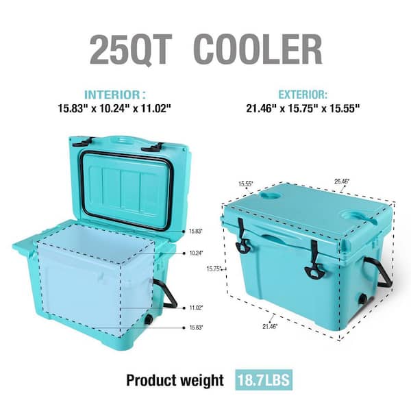 25 qt. Blue Portable Hard Cooler with Bottle Opener and Cup Holder