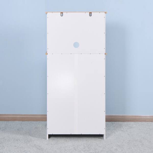 FUNKOL 23.62 in. x 15.75 in. x 49.41 in. 4-Layer White MDF Ready to Assemble Kitchen Cabinet w/Microwave Cabinet and 2-Drawers