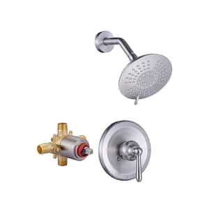 Single Handle 5-Spray Settings Shower Faucet 1.8 GPM with 6 in. High Pressure Rain Shower Head in Brushed Nickel