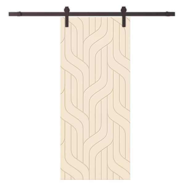 CALHOME 42 in. x 96 in. Beige Painted Composite MDF Paneled Interior Sliding Barn Door with Hardware Kit
