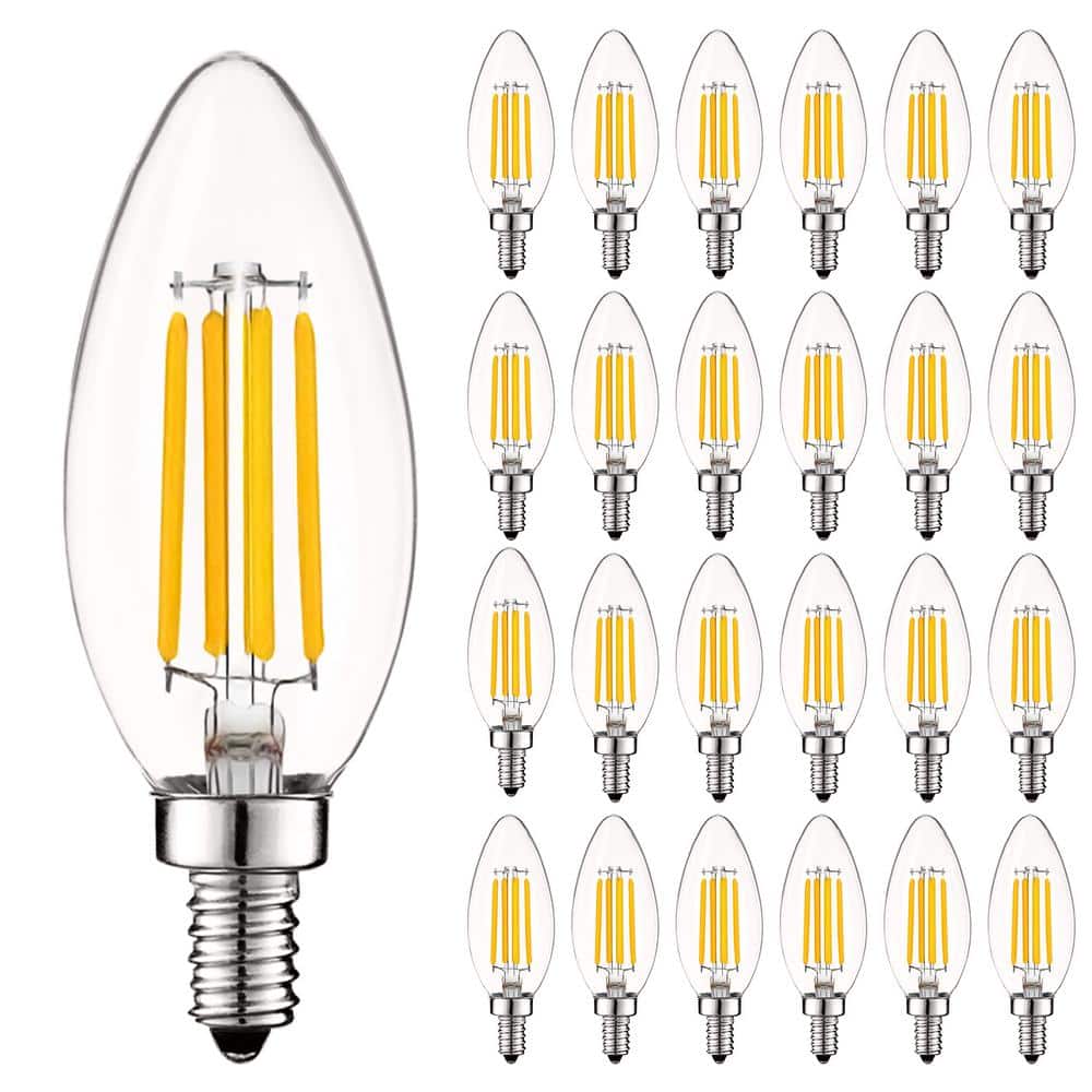 Dimmable White LED Candelabra Bulbs with E12 Base, 24-Pack