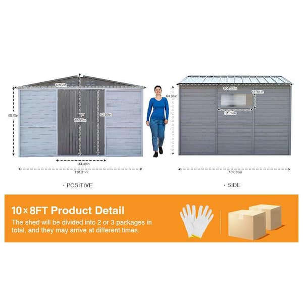 Runesay 10 ft. W x 8 ft. D Gray Wood and Metal Shed with Lockable