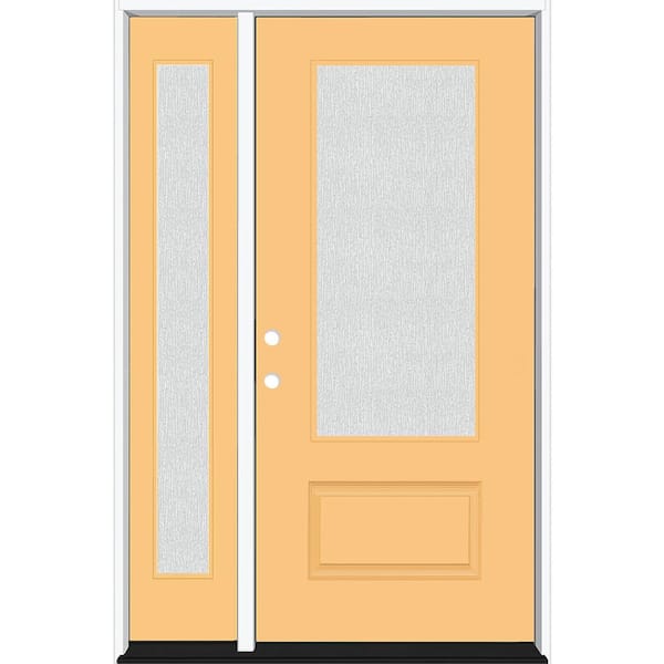 Steves & Sons Legacy 53 in. x 80 in. 3/4 Lite Rain Glass RHIS Primed Jackfruit Finish Fiberglass Prehung Front Door with 14 in. SL