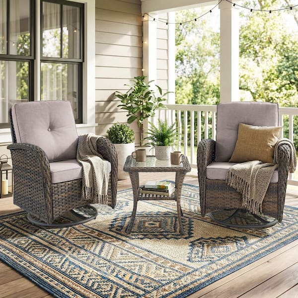 ロッキングチェア ウィッカー ブラウン Gymojoy Annies Brown 3-Piece Wicker Patio Conversation Deep