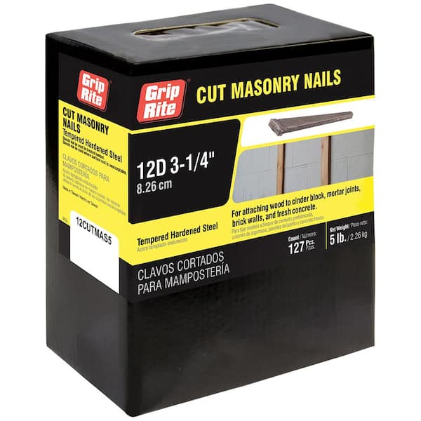 Grip-Rite 3-1/4 in. 12D Box Cut Masonry Nails (5 lb.-Pack) 12CUTMAS5 ...