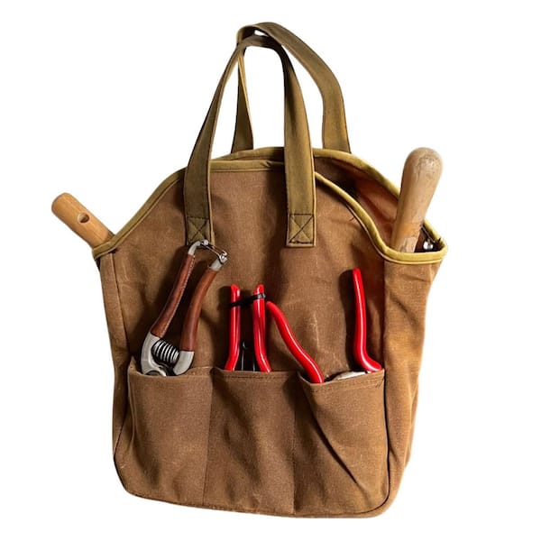 Brown Waxed Canvas Garden Tool Bag-Tote Bag