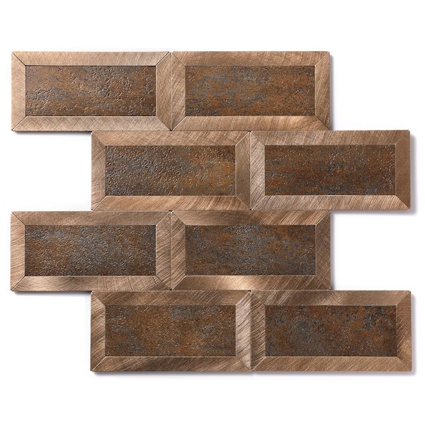 Yipscazo Caffee Imperial Short Grain Brushed Copper 10.24 in. x 10.24 in. Metal Peel and Stick Tile (3.65 sq. ft./pack)