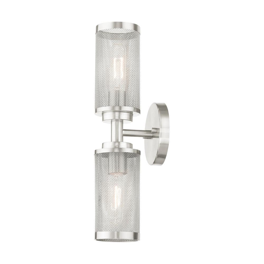 Brushed Nickel 2-Light Wall Sconce with Stainless Steel Mesh Shade