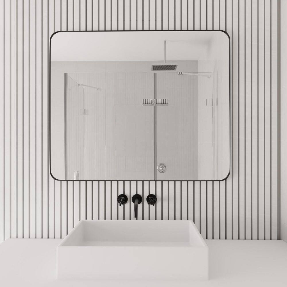Buy 24 in. W x 36 in. H Rectangular Aluminum Framed Wall Bathroom Vanity Mirror in Black Online