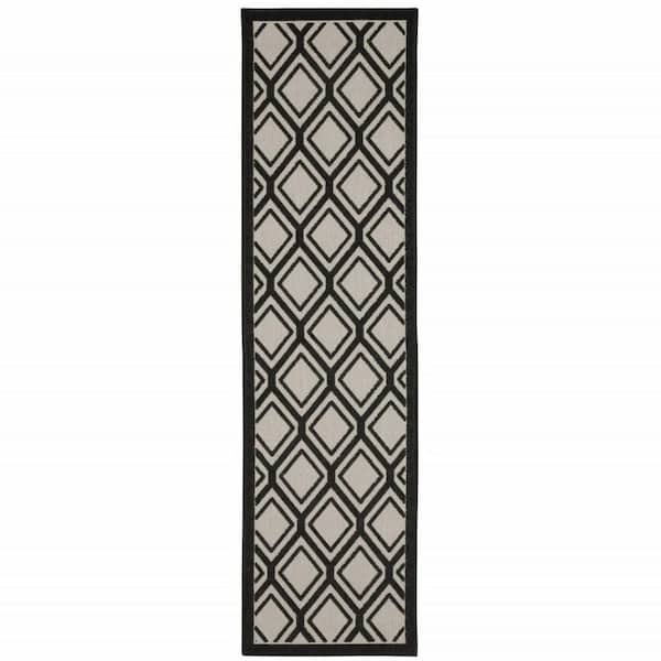 Beige, Black 2 ft. X 7 ft. Loomed Geometric Polypropylene Rectangle Indoor/Outdoor Area Rug