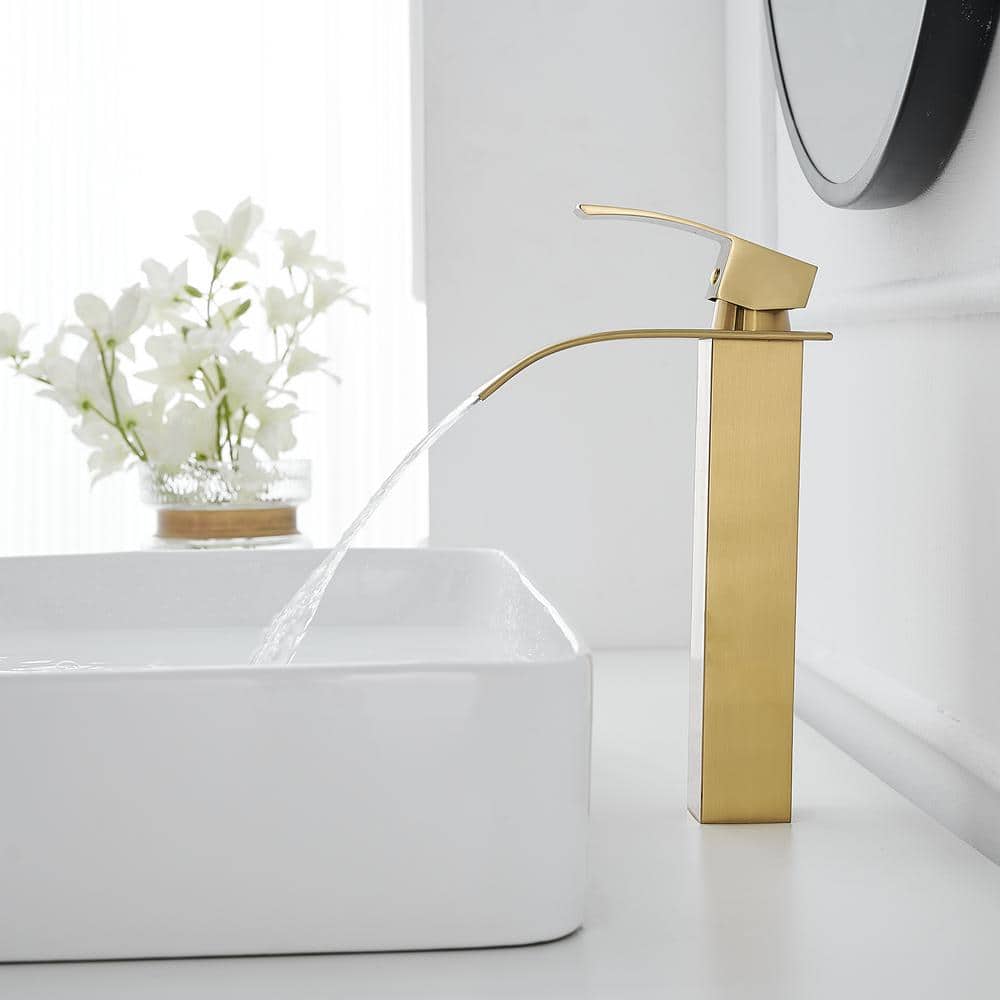 Brushed Gold Single Handle High-Arc Vessel Sink Faucet
