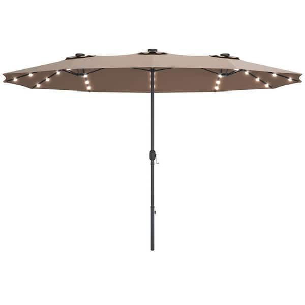 FORCLOVER 15 ft. Market Patio Umbrella with LED Lights without Weight Base in Coffee