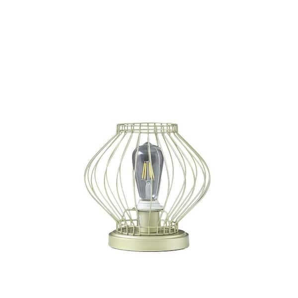 10 in. Gold Bedside Table Lamp with Gold Cage Shade