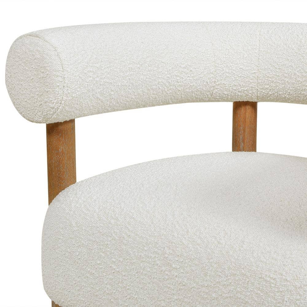 Ivory White Boucle Wood Barrel Accent Chair