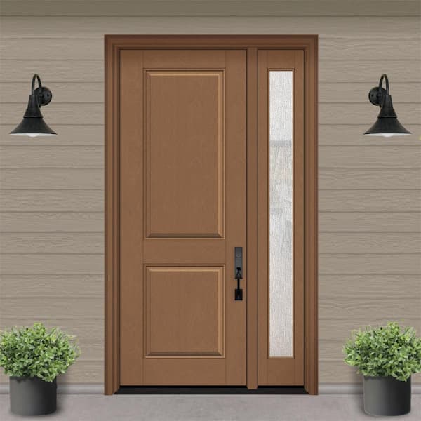 Regency 53 in. x 96 in. 2P Squaretop LHIS AutumnWheat Stain Mahogany Fiberglass Prehung Front Door w/Rain14in. SL 6-9/16
