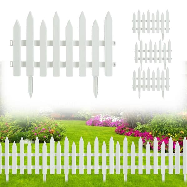 Agfabric 12 in. H x 20 in. W White Plastic Garden Edging Insert Picket Border Fence (4 pieces)