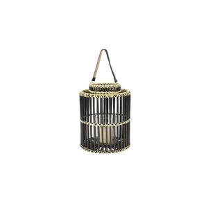 Large Cylindrical Black Rattan Rustic Lantern, Candle Birdcage Shape
