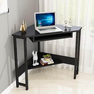 24 in. Triangle Computer Desk, Corner Desk With Smooth Keyboard Tray& Storage Shelves
