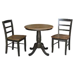 3-Piece Set Distressed Hickory and Washed Coal 30 in. Round Top Dining Table with 2-Side Chairs
