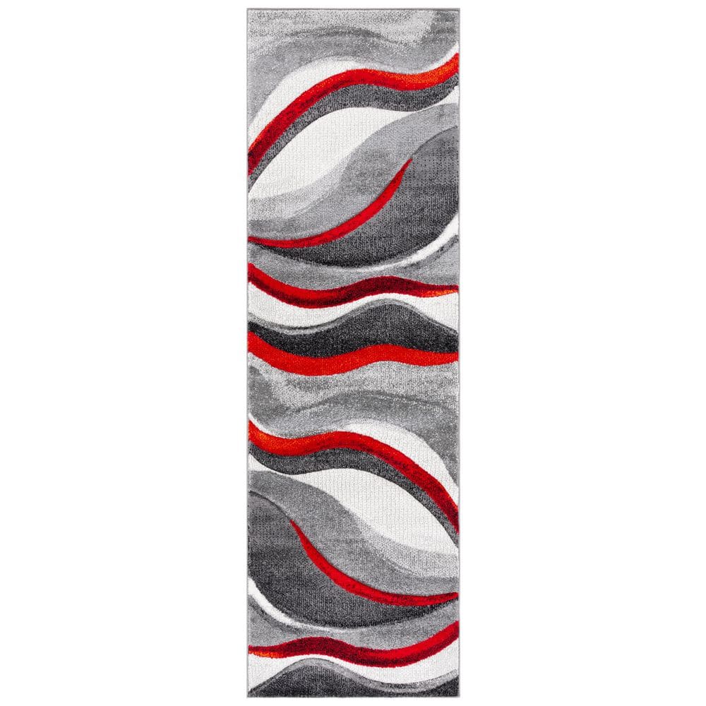 Hollywood 2 ft. x 10 ft. Gray/Red Gradient Waves Runner Rug price history on PriceWatchPro