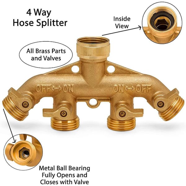 Four Outlet Connection Brass 4-way Garden Hose 3/4" Water Tap Splitter Connector 